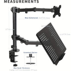 LOCSEE Adjustable Aluminium Monitor Stand with Rotating Arm & Laptop Holder | Fits 13″–32″ Screens, Up to 17″ Laptops, Supports 10 kg
