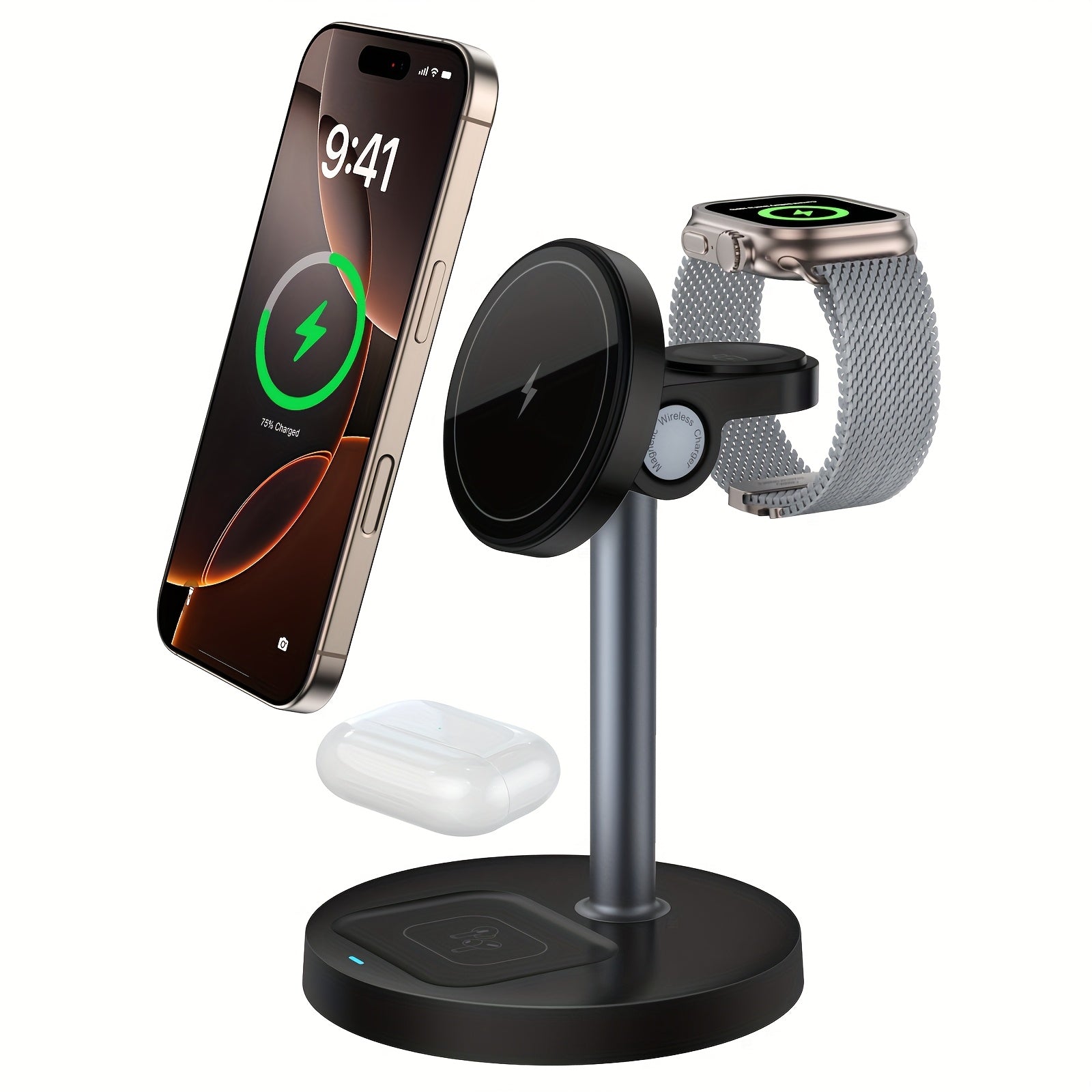 3-in-1 Magnetic Wireless Charger Stand | Adjustable | Heat Dissipation | For iPhone, Apple Watch & AirPods