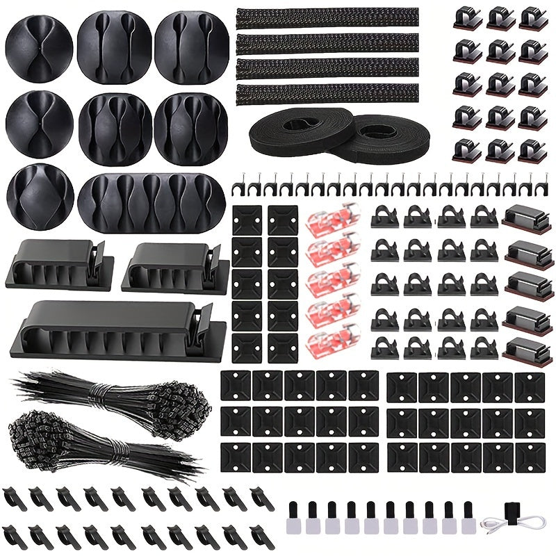 Cable Management Kit | Wire Organizer with Clips & Adhesive Strips for Home & Office Setup