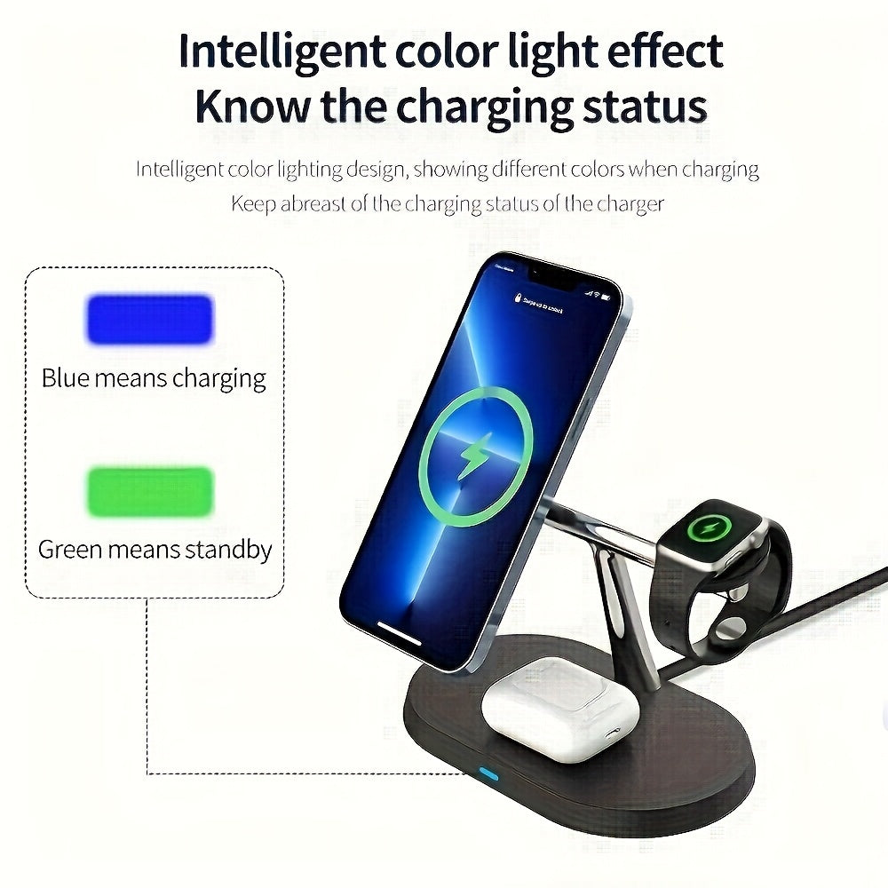 3-in-1 Magnetic Wireless Charging Stand – Fast Charger for iPhone, Apple Watch & AirPods