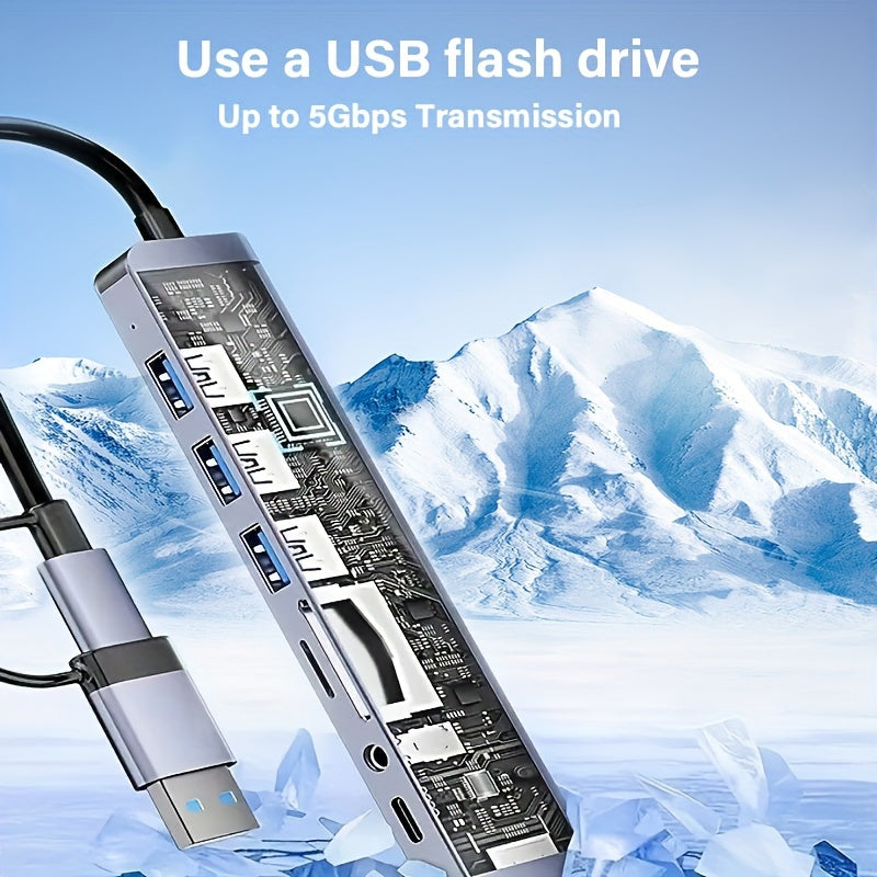 8-Port USB-C Aluminium Hub | USB 3.0, USB 2.0, SD/TF Card Reader & Audio Jack for MacBook, iPad, Laptops