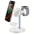 3-in-1 Magnetic Wireless Charger Stand | Adjustable | Heat Dissipation | For iPhone, Apple Watch & AirPods