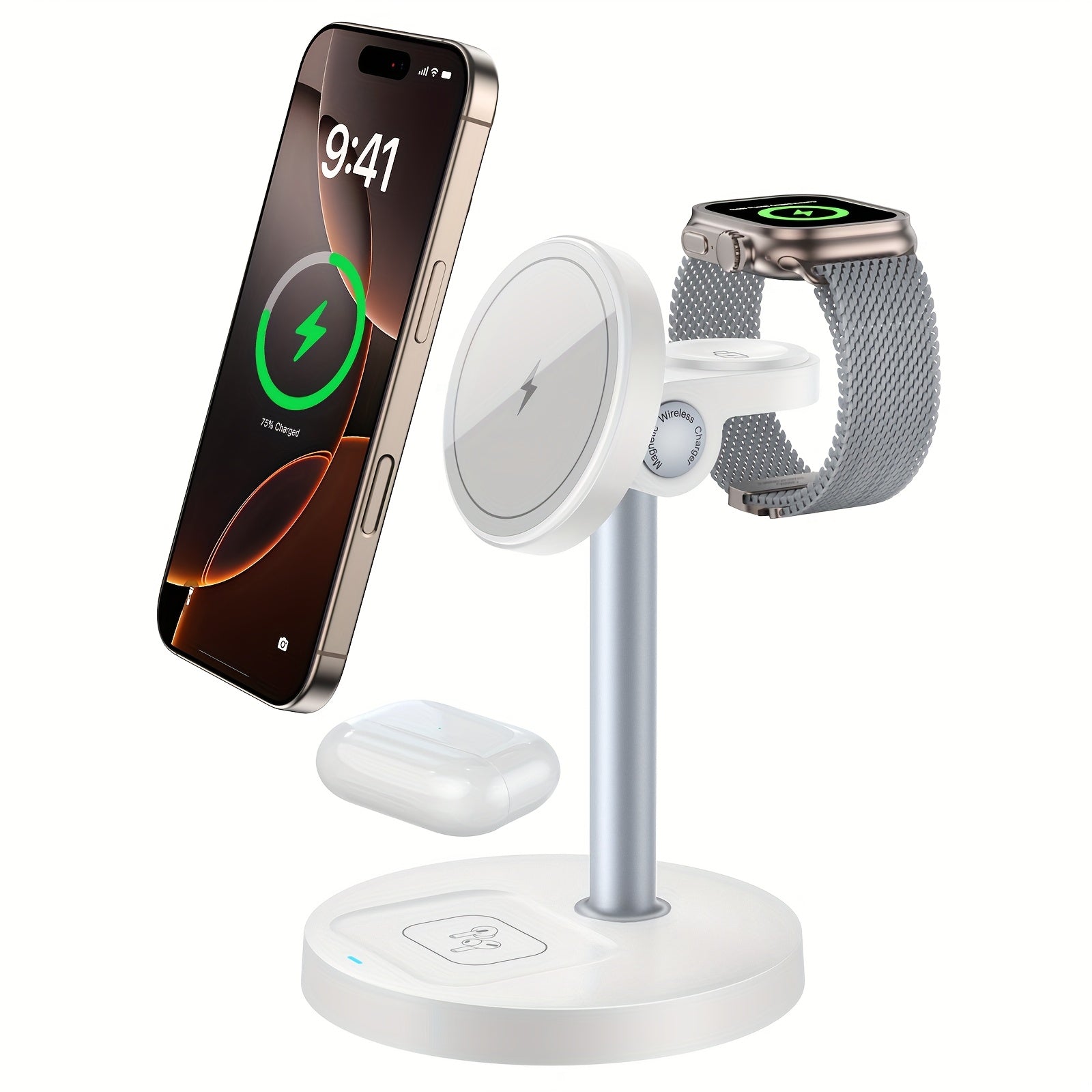 3-in-1 Magnetic Wireless Charger Stand | Adjustable | Heat Dissipation | For iPhone, Apple Watch & AirPods