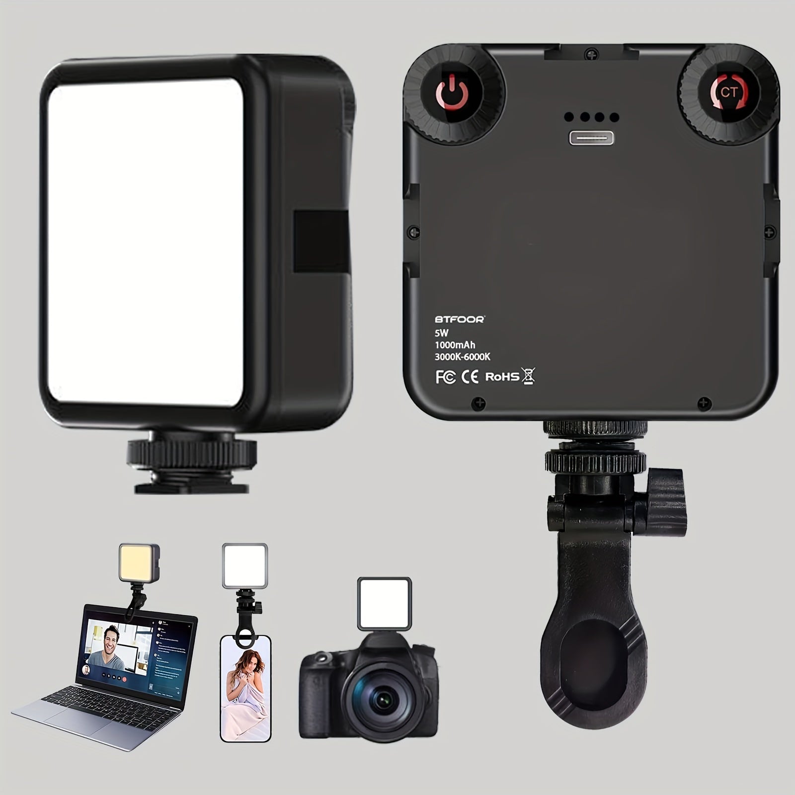 Rechargeable LED Clip Light | Adjustable 3000K-6000K | For Selfies, Video & Studio