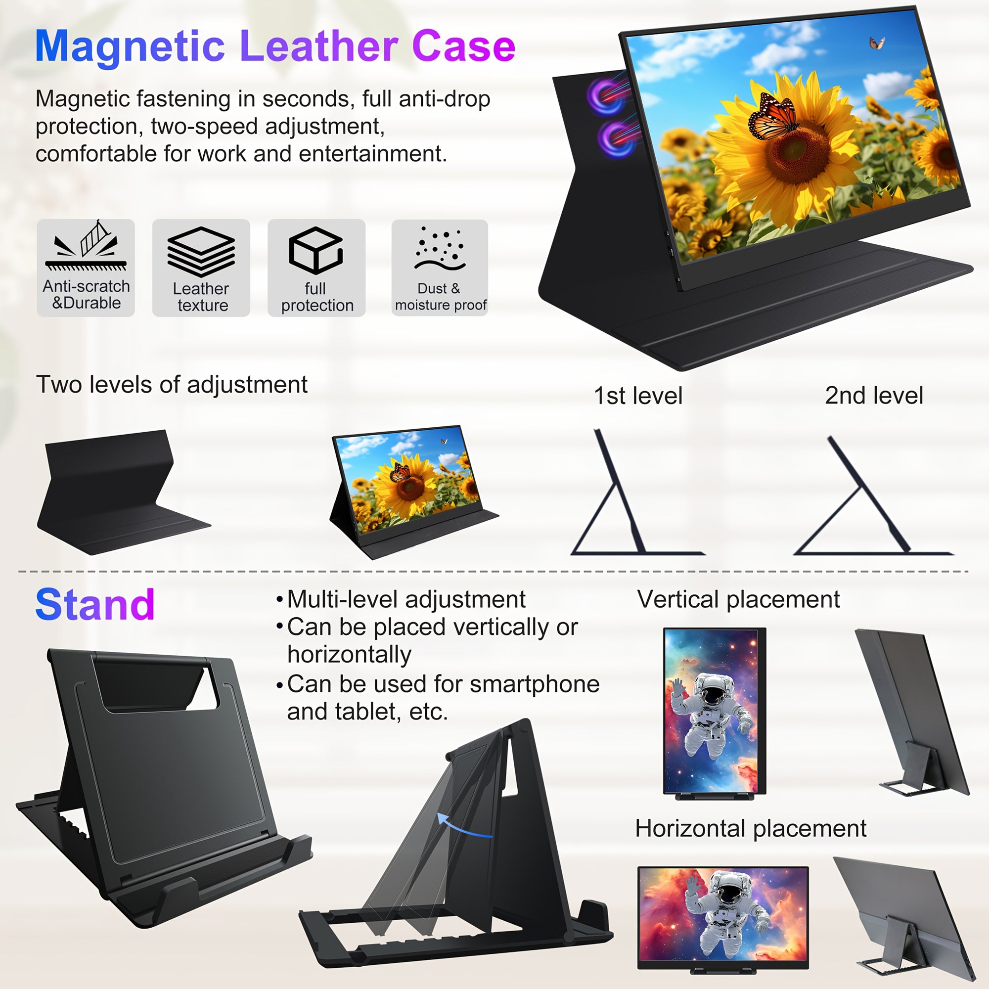 NSEOVS 15.6″ 1080P Portable IPS Monitor with HDR, Dual Speakers & Smart Cover | External Display for PC, Laptop, Phone & Gaming