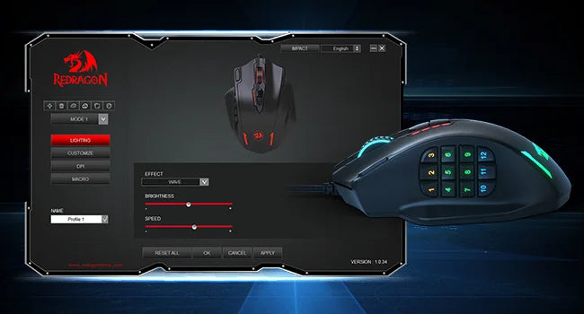 Redragon M908 Gaming Mouse 18 Programmable Mouse Buttons 12400 DPI
