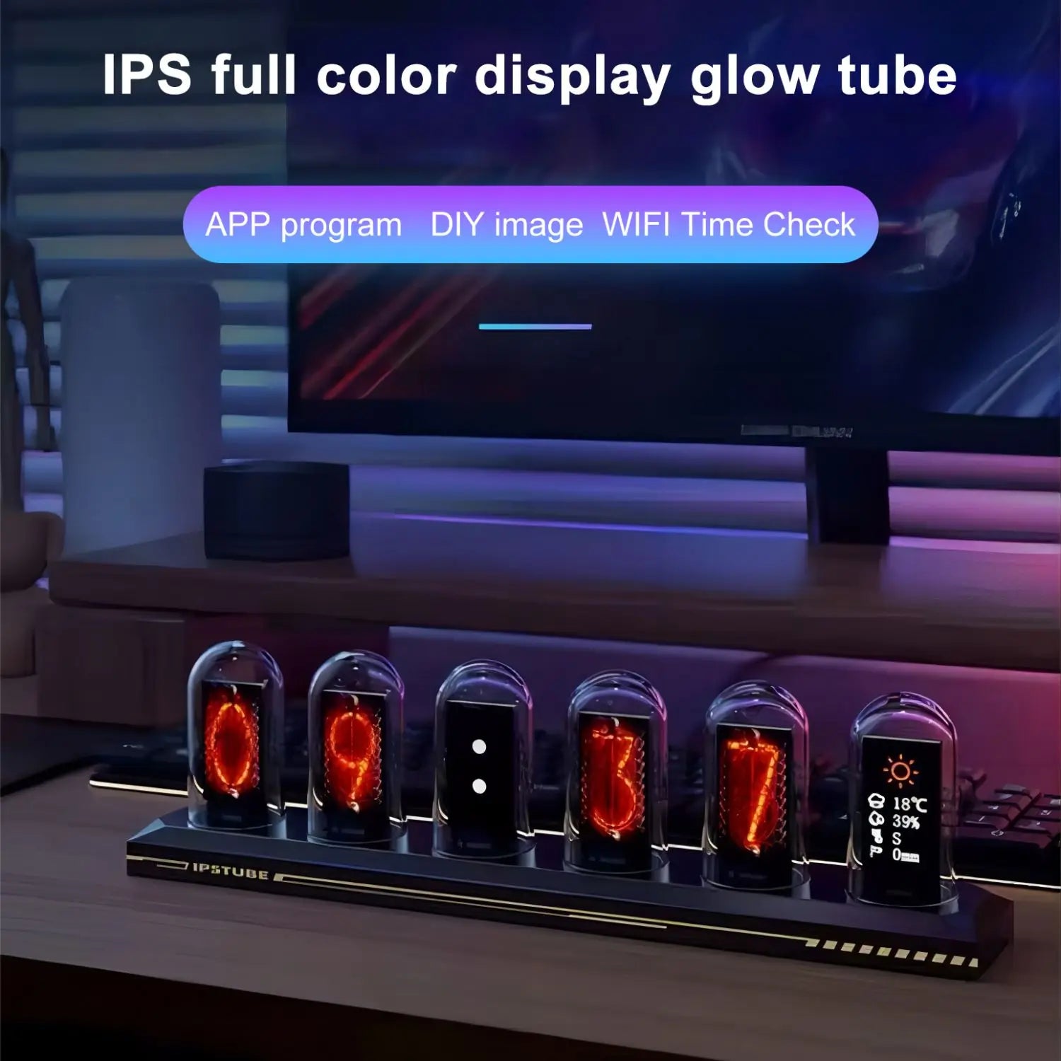 RGB Nixie Tube Clock with IPS Display – Unique Desktop & Gaming Room Decor