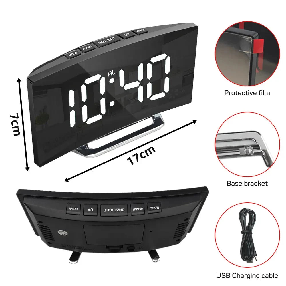 Sleek Modern Digital Mirror Alarm Clock