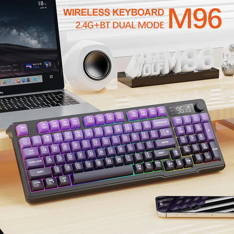 FreeWolf M96 Wireless Mechanical Keyboard | Dual Mode (BT/2.4G) | OLED Screen