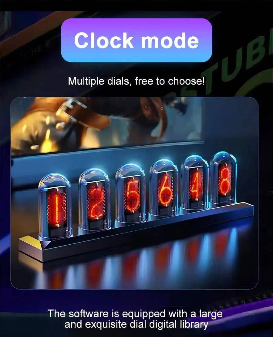 RGB Nixie Tube Clock with IPS Display – Unique Desktop & Gaming Room Decor