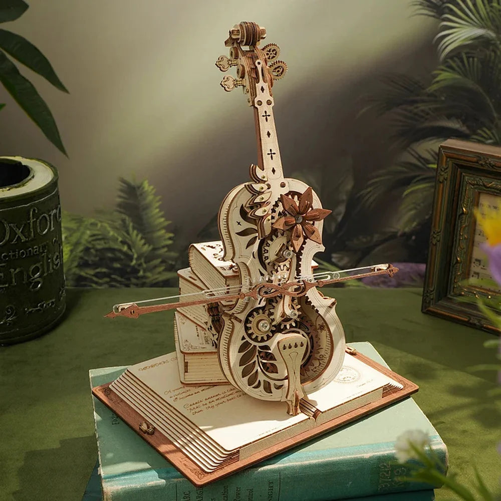 ROBOTIME 3D Wooden Puzzle | ROKR Funny Magic Cello Mechanical Music Instrument Creative Toys for Child  AMK63