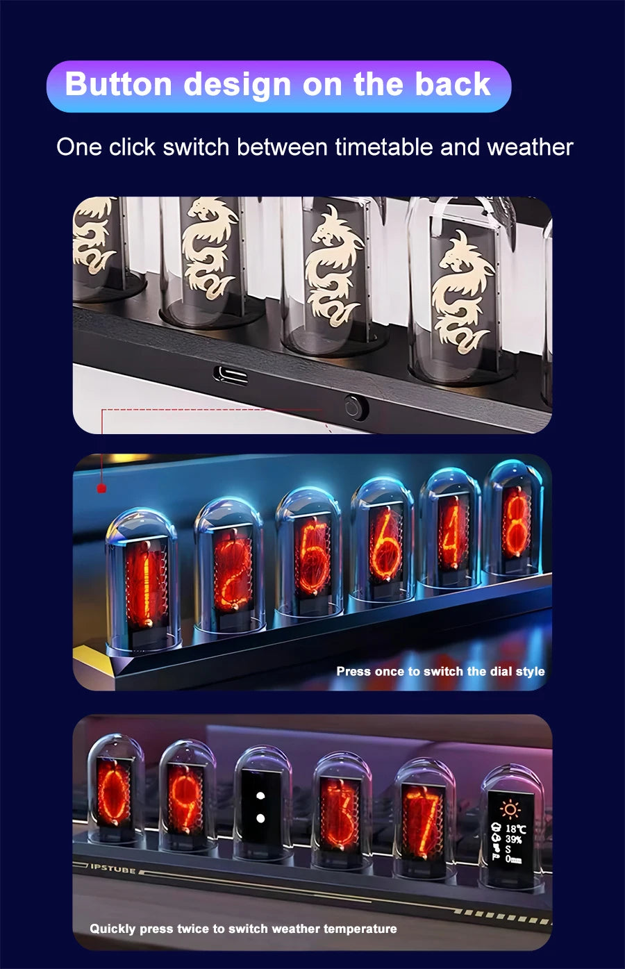 RGB Nixie Tube Clock with IPS Display – Unique Desktop & Gaming Room Decor