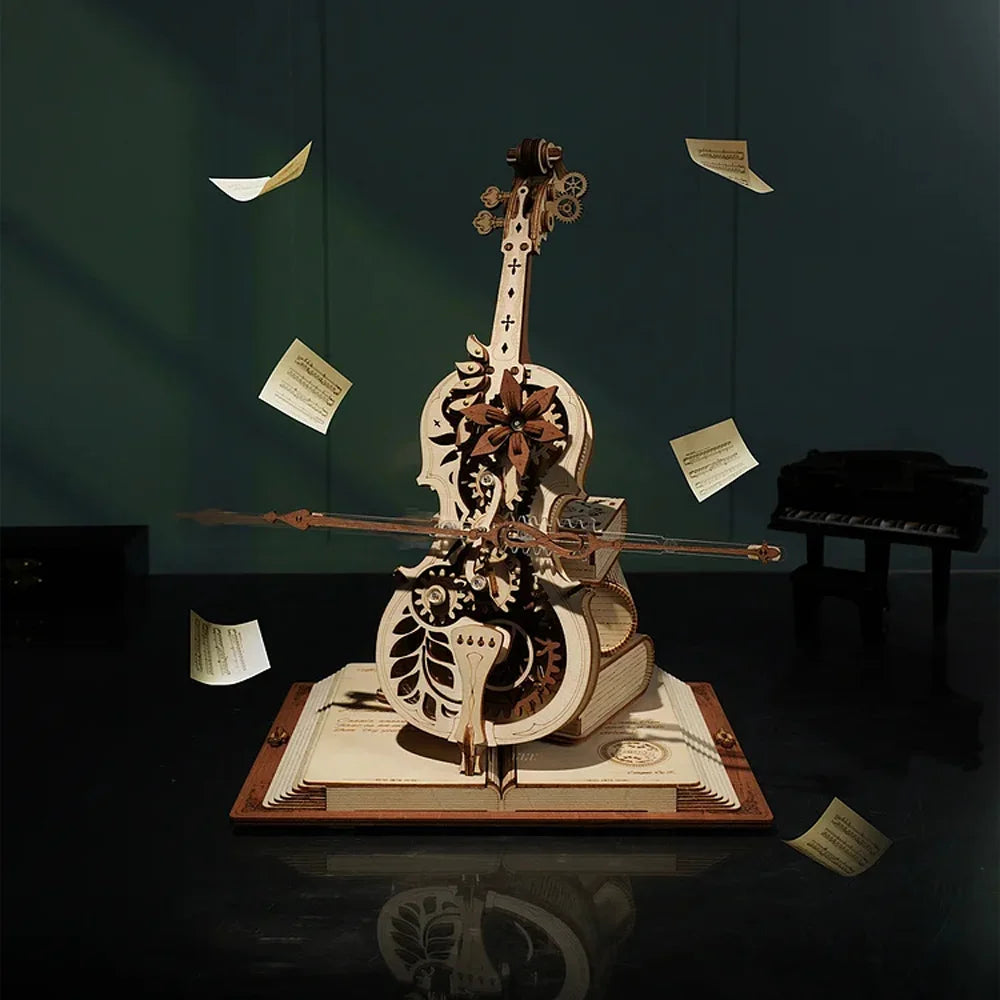 ROBOTIME 3D Wooden Puzzle | ROKR Funny Magic Cello Mechanical Music Instrument Creative Toys for Child  AMK63