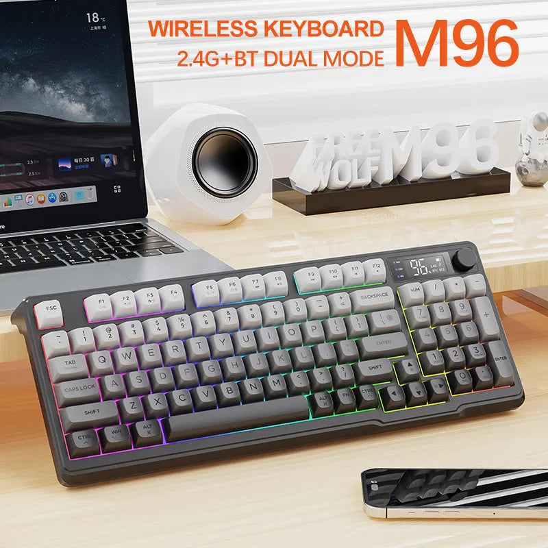 FreeWolf M96 Wireless Mechanical Keyboard | Dual Mode (BT/2.4G) | OLED Screen
