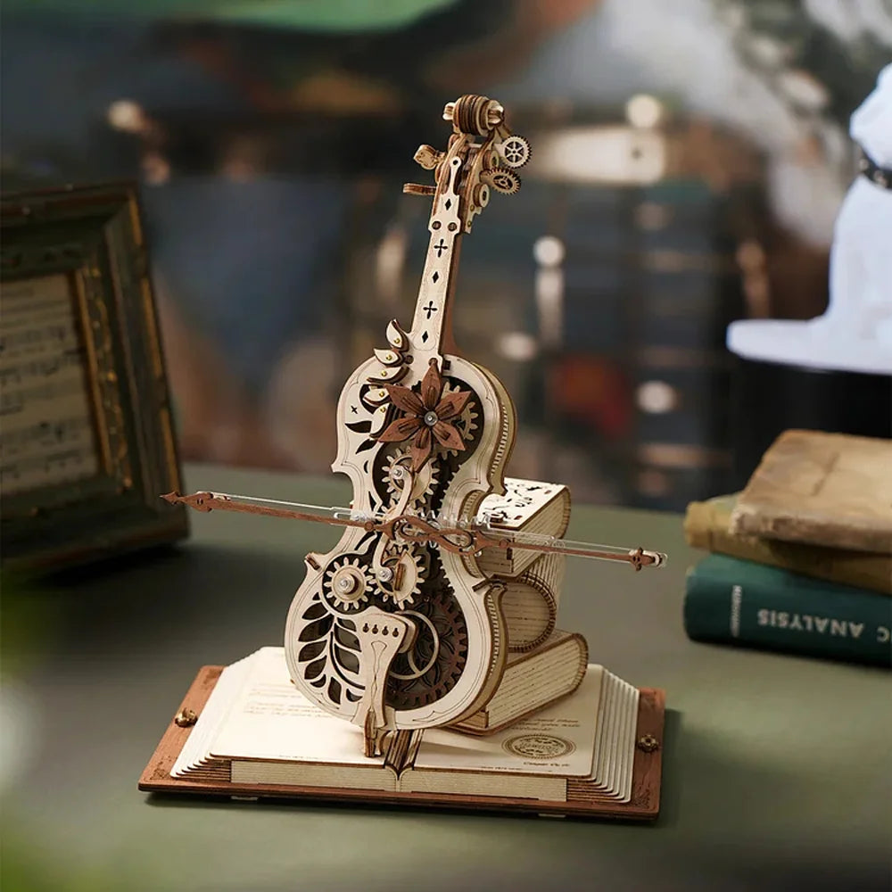 ROBOTIME 3D Wooden Puzzle | ROKR Funny Magic Cello Mechanical Music Instrument Creative Toys for Child  AMK63
