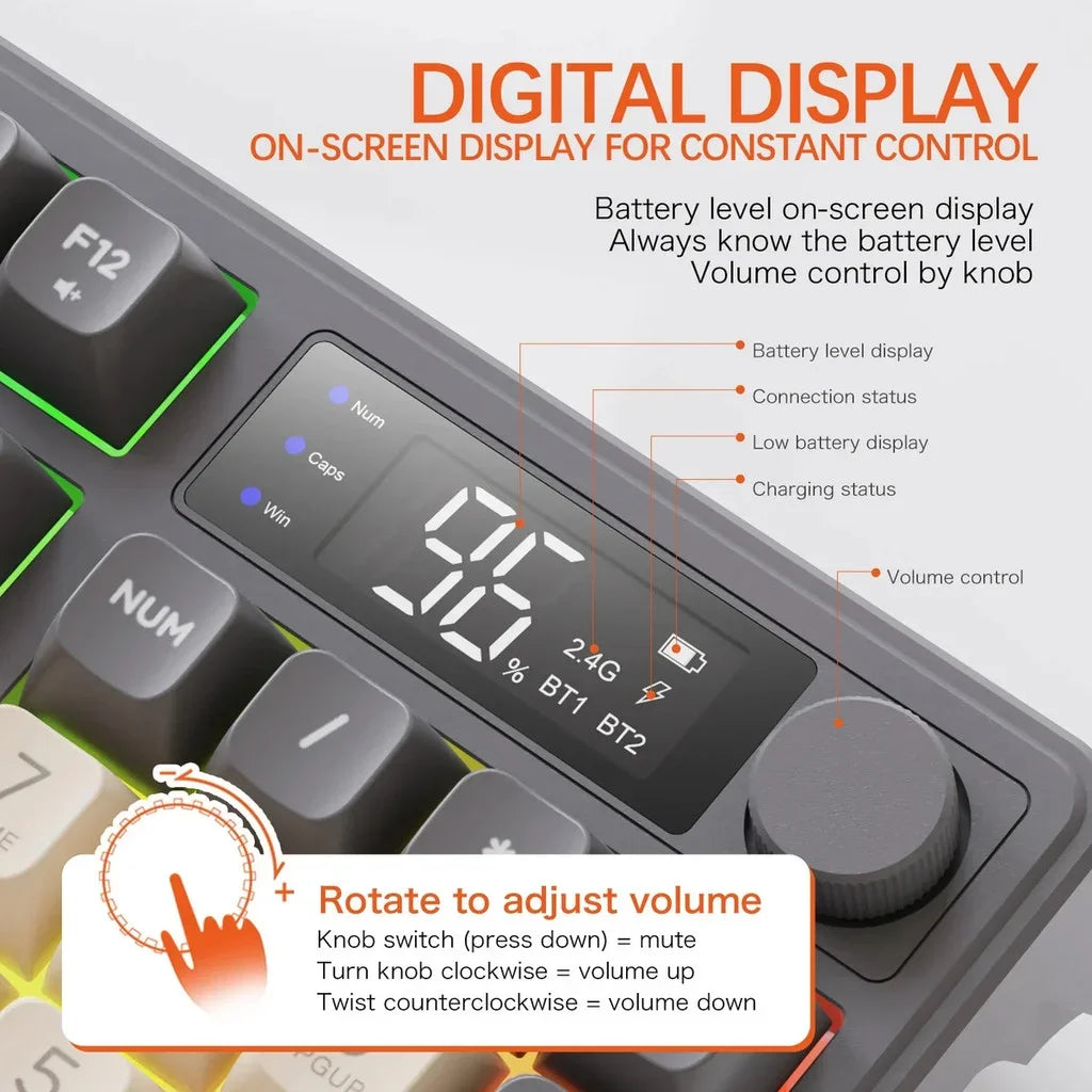 FreeWolf M96 Wireless Mechanical Keyboard | Dual Mode (BT/2.4G) | OLED Screen
