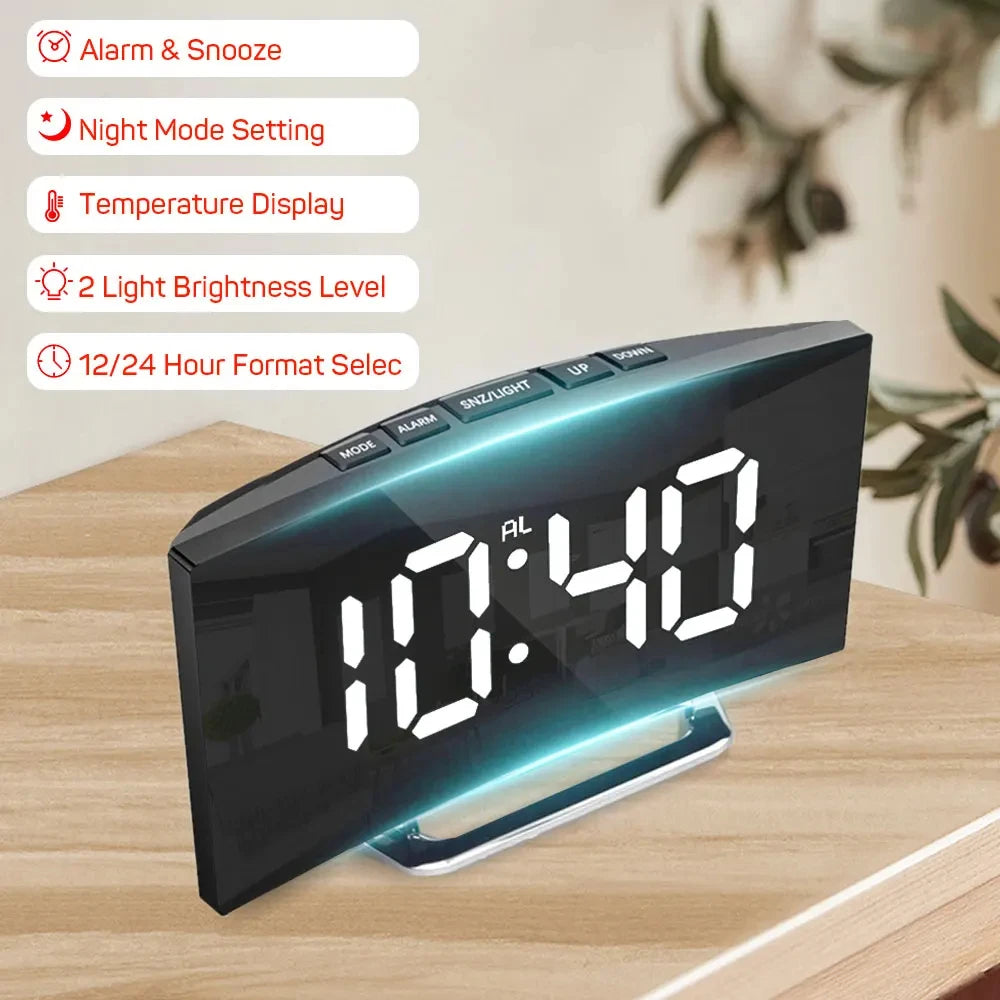 Sleek Modern Digital Mirror Alarm Clock