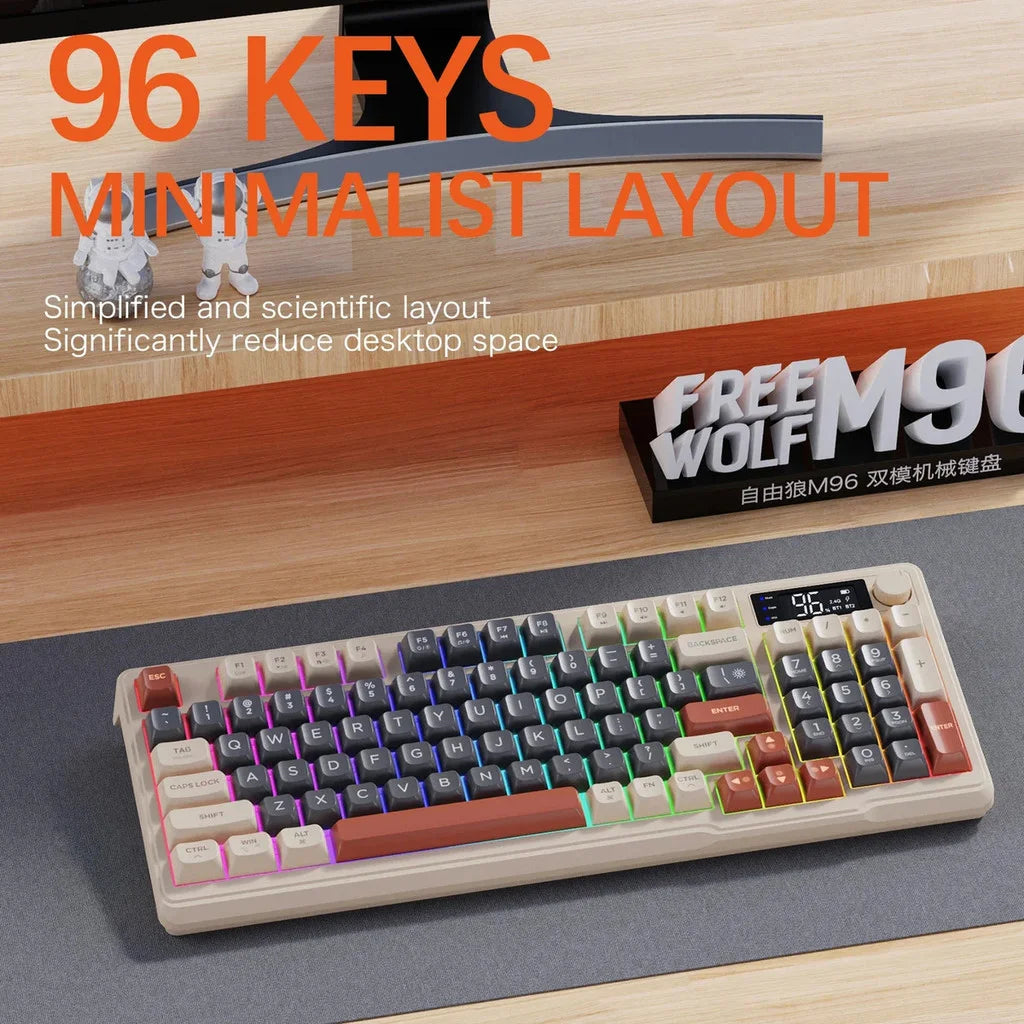 FreeWolf M96 Wireless Mechanical Keyboard | Dual Mode (BT/2.4G) | OLED Screen