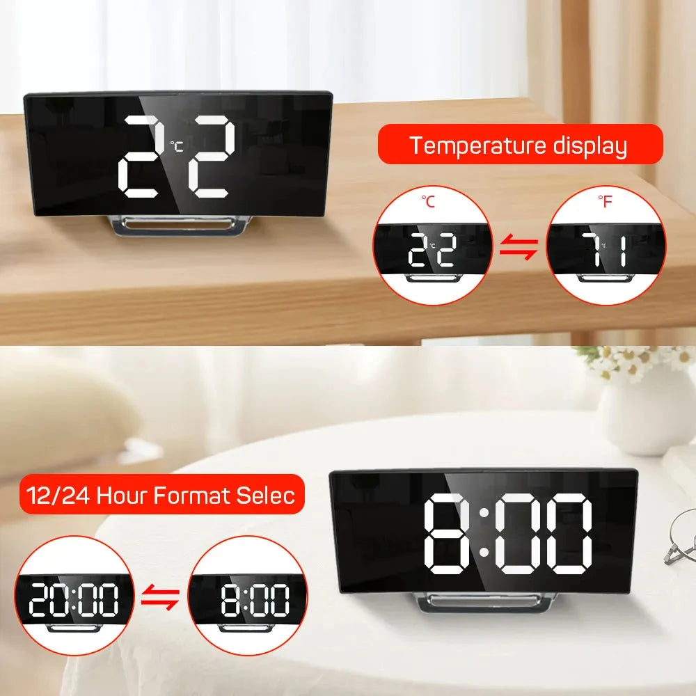 Sleek Modern Digital Mirror Alarm Clock