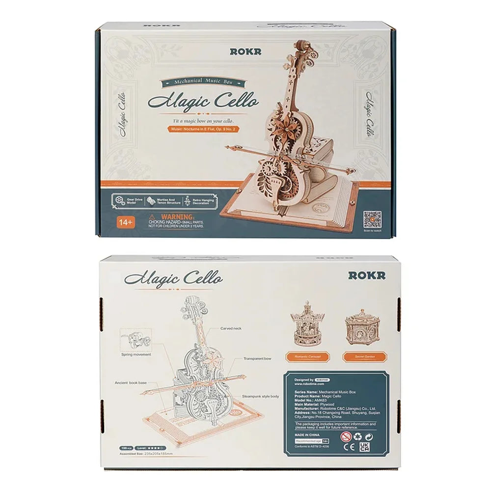 ROBOTIME 3D Wooden Puzzle | ROKR Funny Magic Cello Mechanical Music Instrument Creative Toys for Child  AMK63