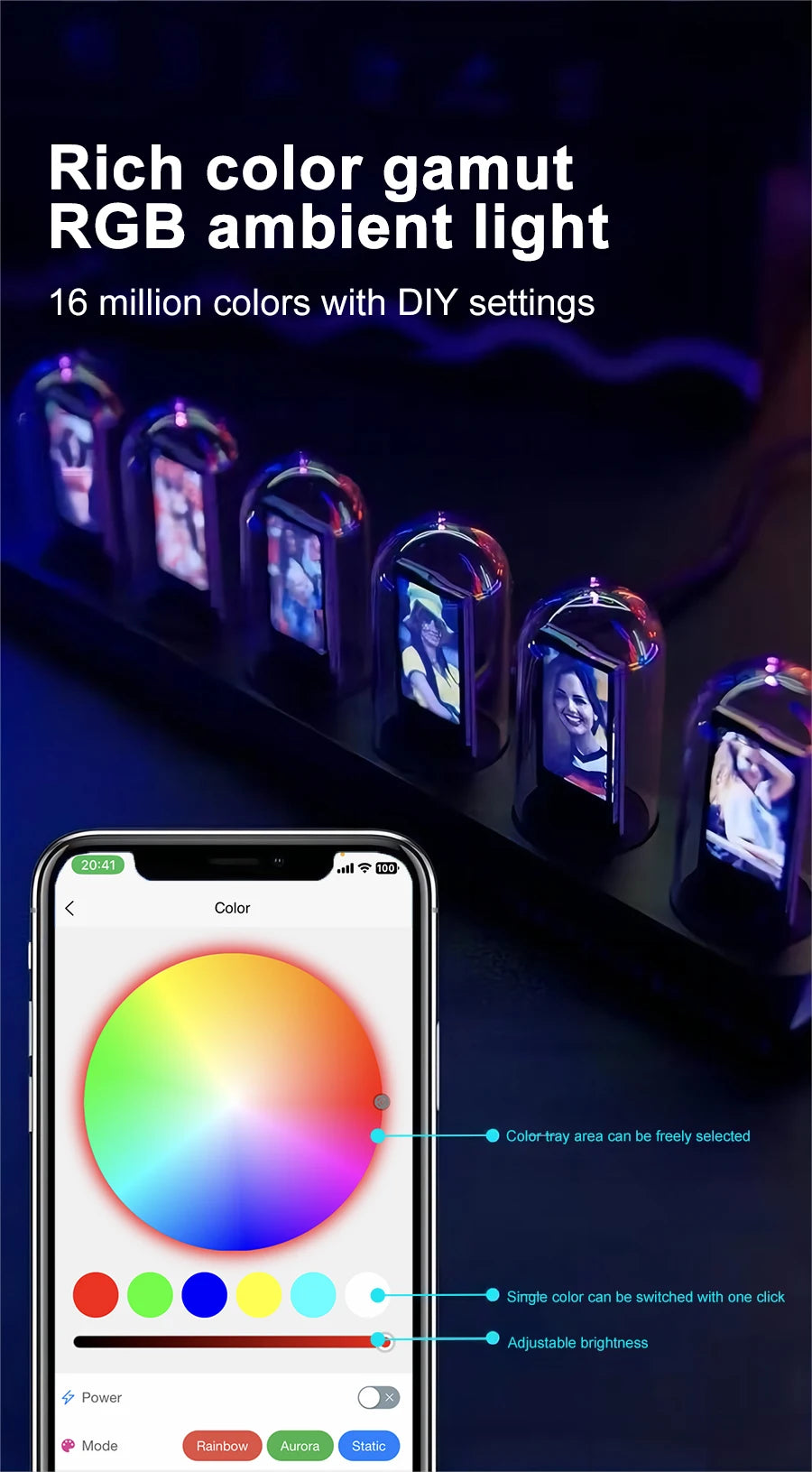 RGB Nixie Tube Clock with IPS Display – Unique Desktop & Gaming Room Decor