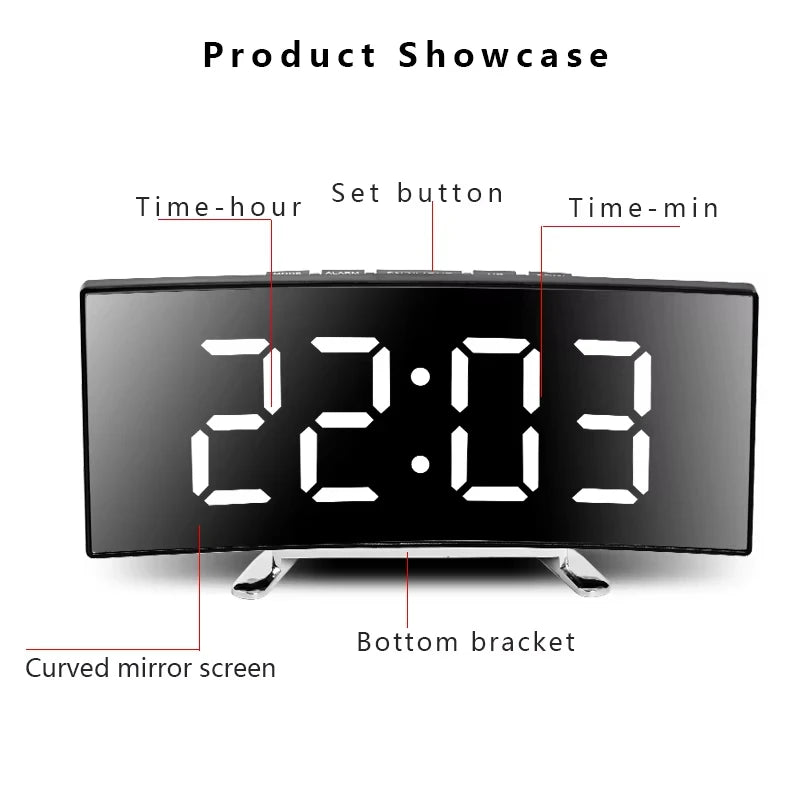 Sleek Modern Digital Mirror Alarm Clock
