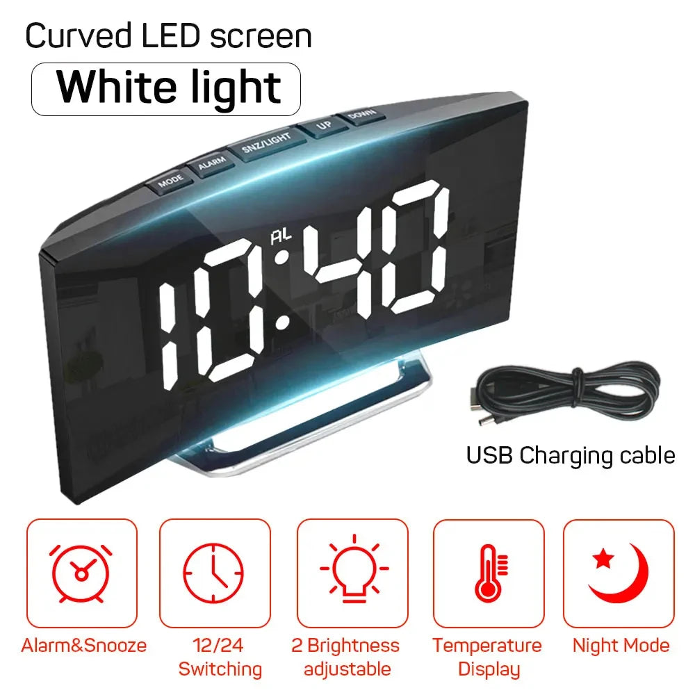 Sleek Modern Digital Mirror Alarm Clock