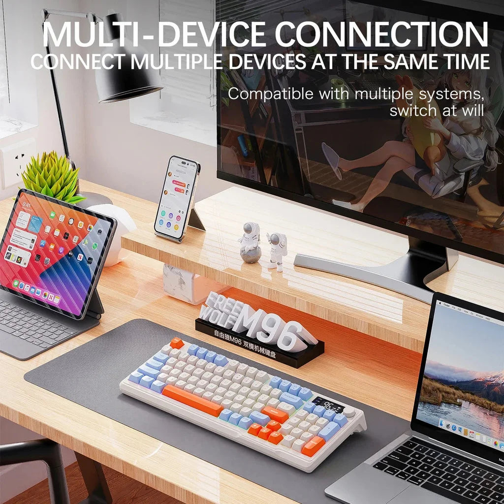 FreeWolf M96 Wireless Mechanical Keyboard | Dual Mode (BT/2.4G) | OLED Screen