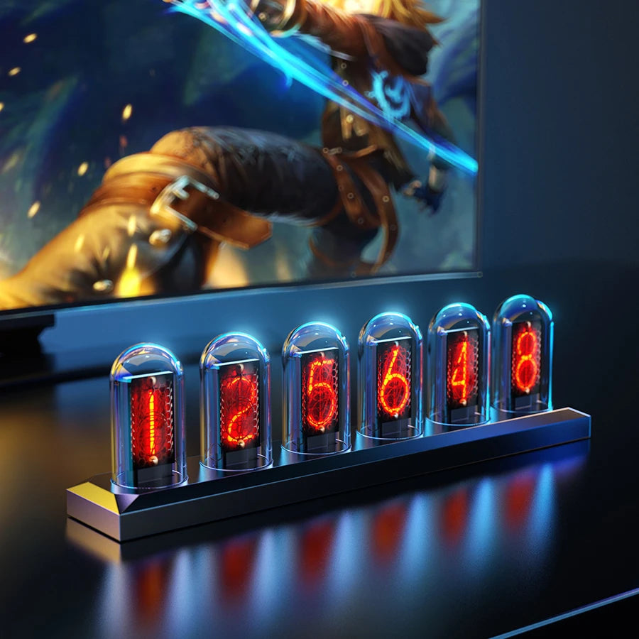 RGB Nixie Tube Clock with IPS Display – Unique Desktop & Gaming Room Decor