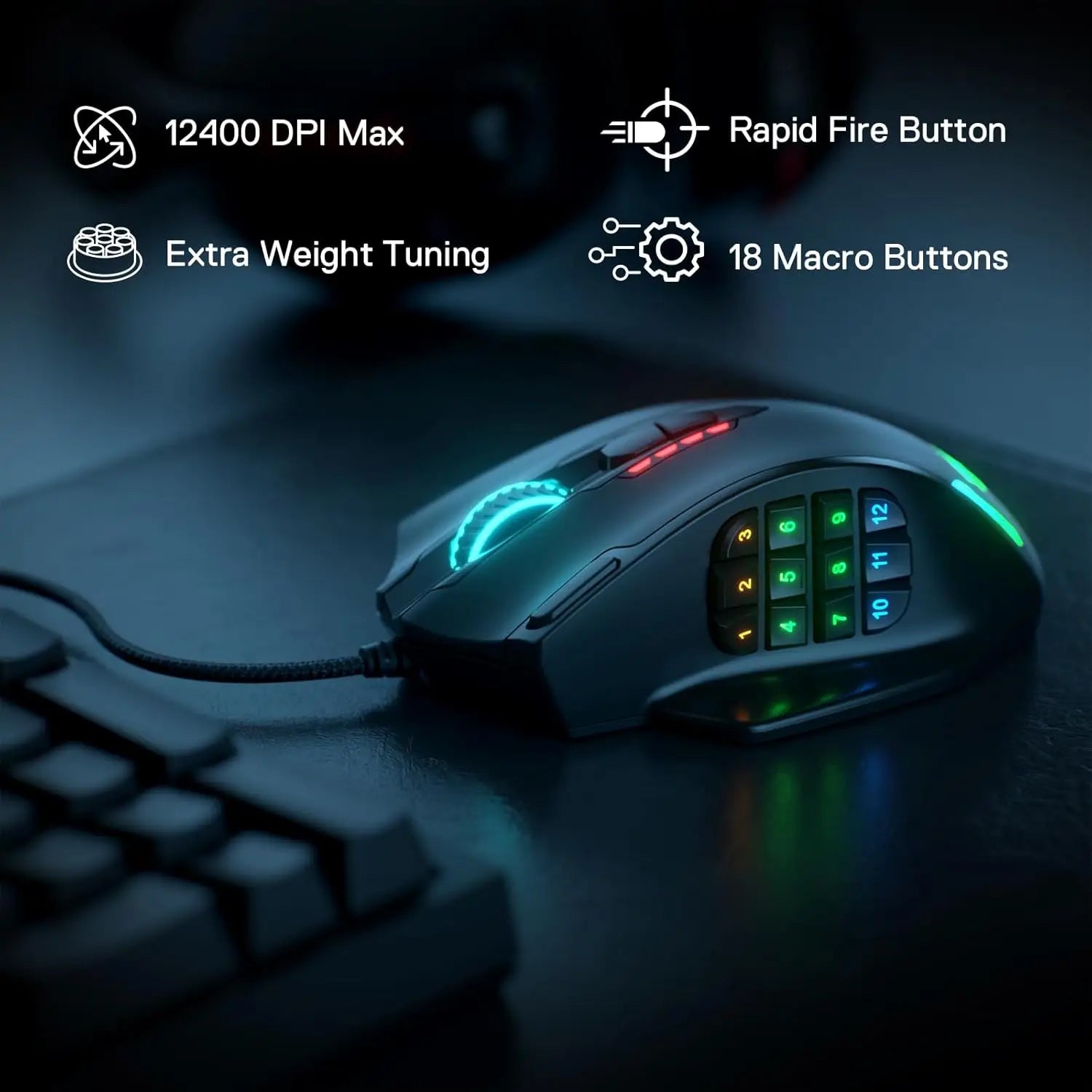 Redragon M908 Gaming Mouse 18 Programmable Mouse Buttons 12400 DPI