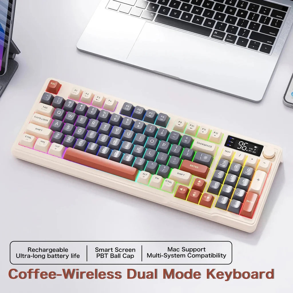 FreeWolf M96 Wireless Mechanical Keyboard | Dual Mode (BT/2.4G) | OLED Screen