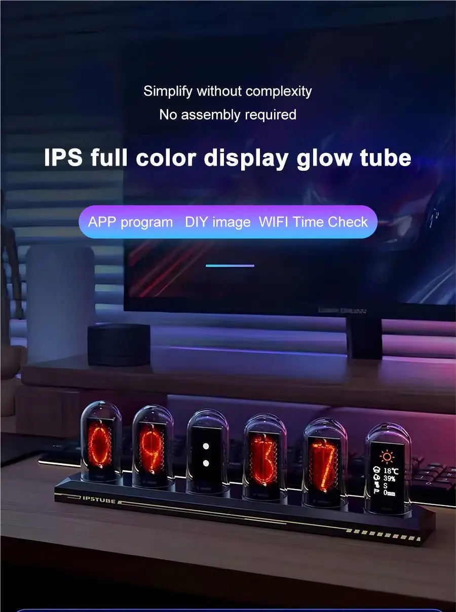 RGB Nixie Tube Clock with IPS Display – Unique Desktop & Gaming Room Decor