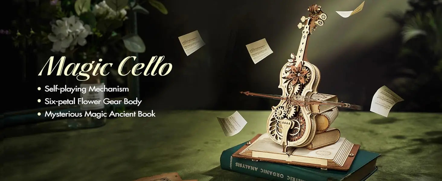 ROBOTIME 3D Wooden Puzzle | ROKR Funny Magic Cello Mechanical Music Instrument Creative Toys for Child  AMK63