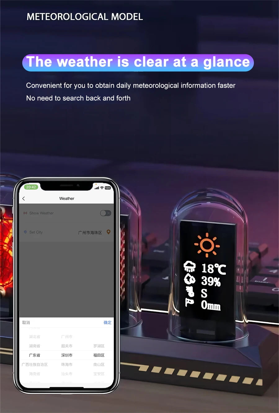 RGB Nixie Tube Clock with IPS Display – Unique Desktop & Gaming Room Decor