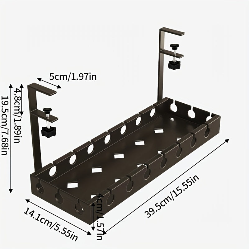 Under Desk Cable Management Tray | Clamp Mount Carbon Steel Organizer for Office & Home Setup
