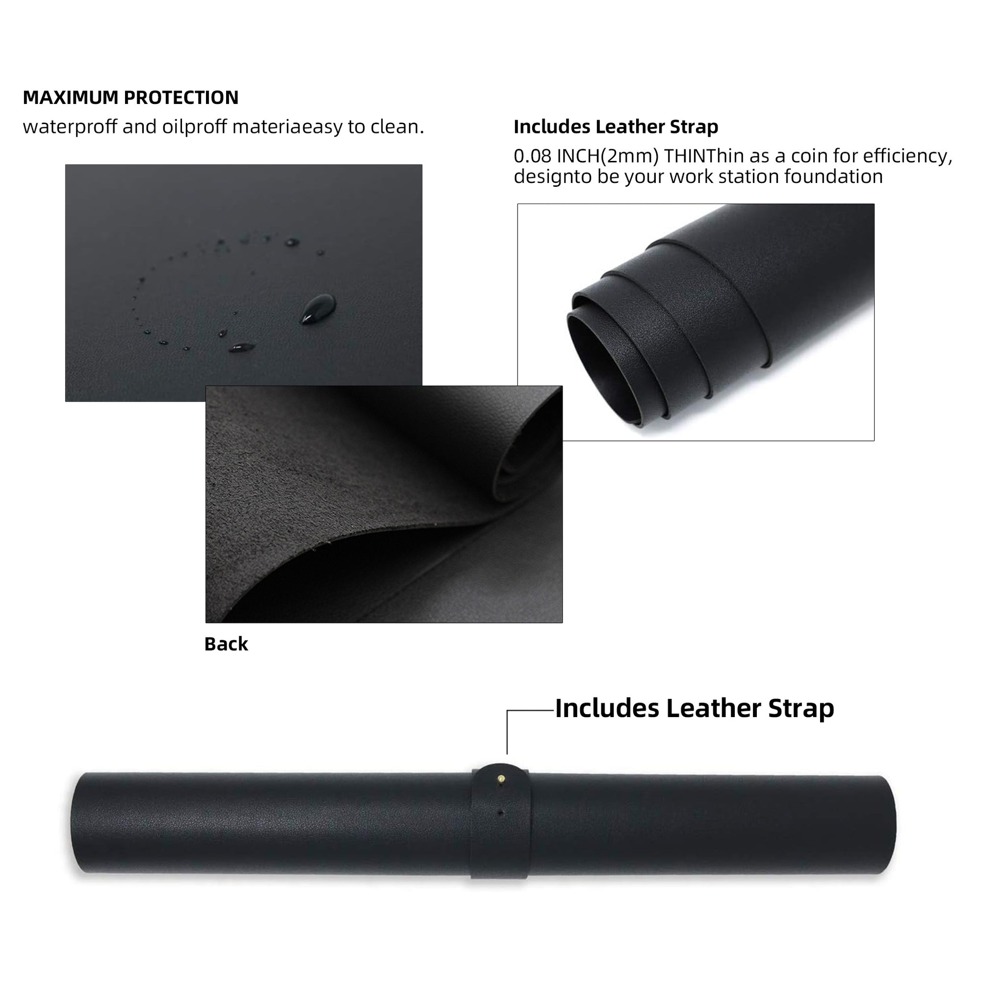 Premium | Black Faux Leather Desk Mat | Large Mouse Pad for Office & Home | Multiple Sizes Available