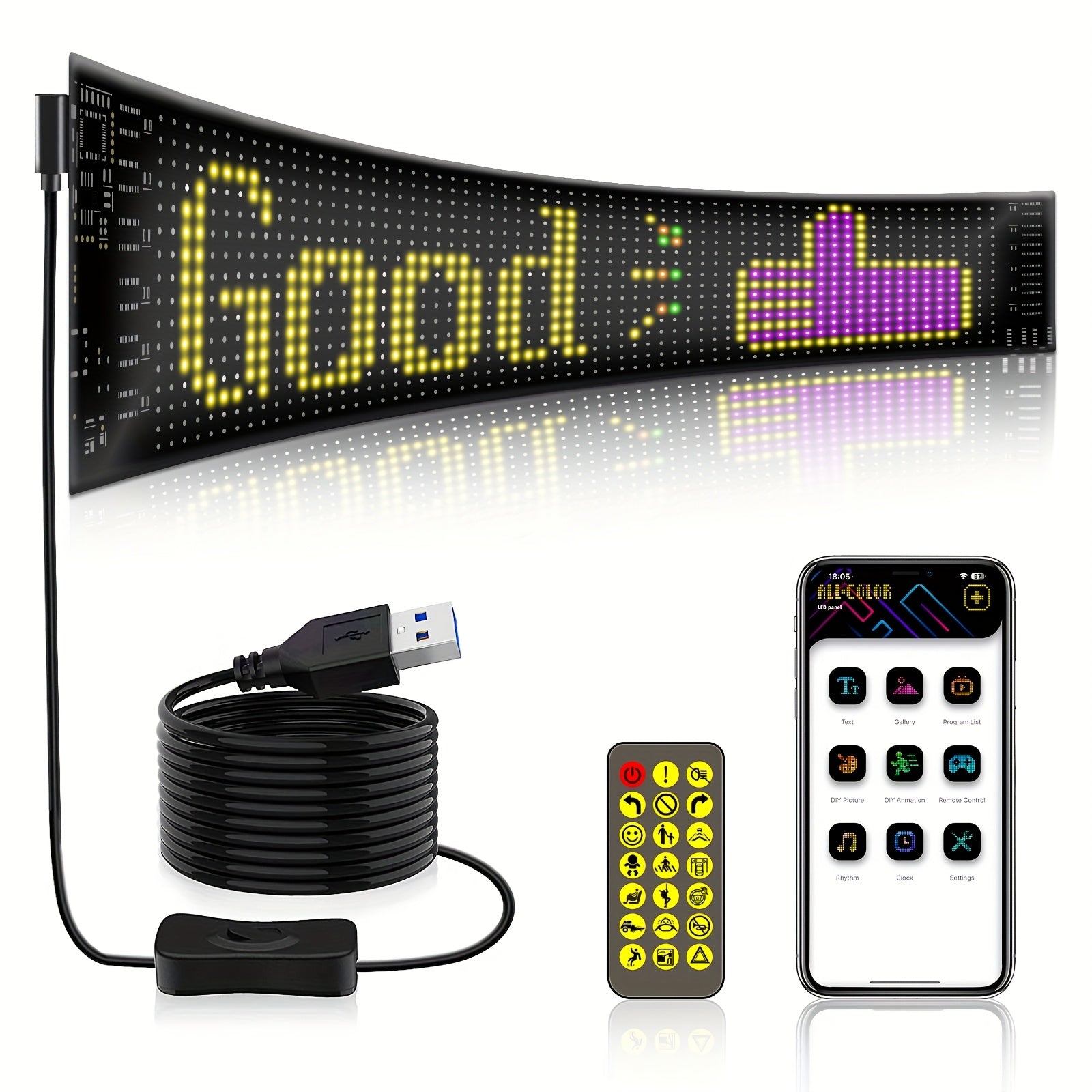 Flexible LED Pixel Display | Programmable RGB Night Light with App Control for Wall, Desk, Gaming & Decor