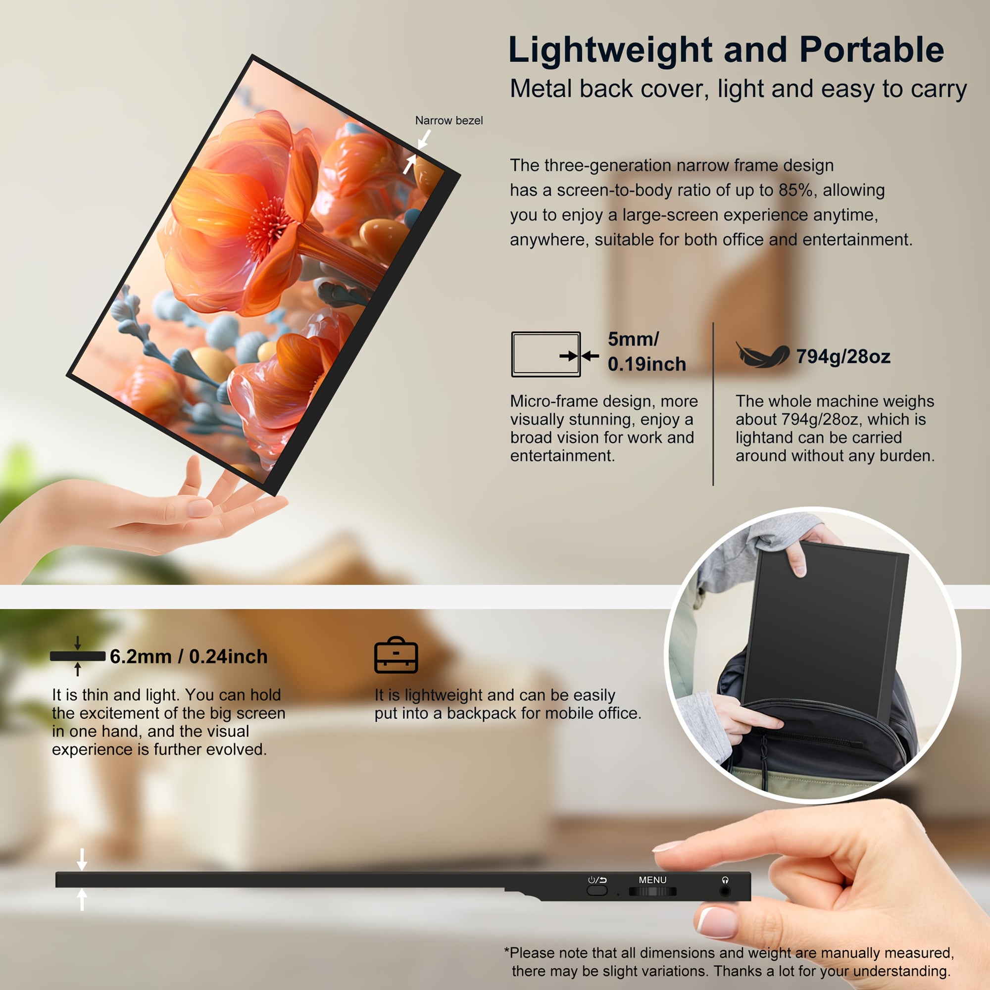 NSEOVS 15.6″ 1080P Portable IPS Monitor with HDR, Dual Speakers & Smart Cover | External Display for PC, Laptop, Phone & Gaming