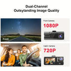 1080P Dual Dash Cam | Front & Inside Car Camera with 170° Wide Angle, Night Vision, 24h Parking Monitor, Loop Recording & G-Sensor