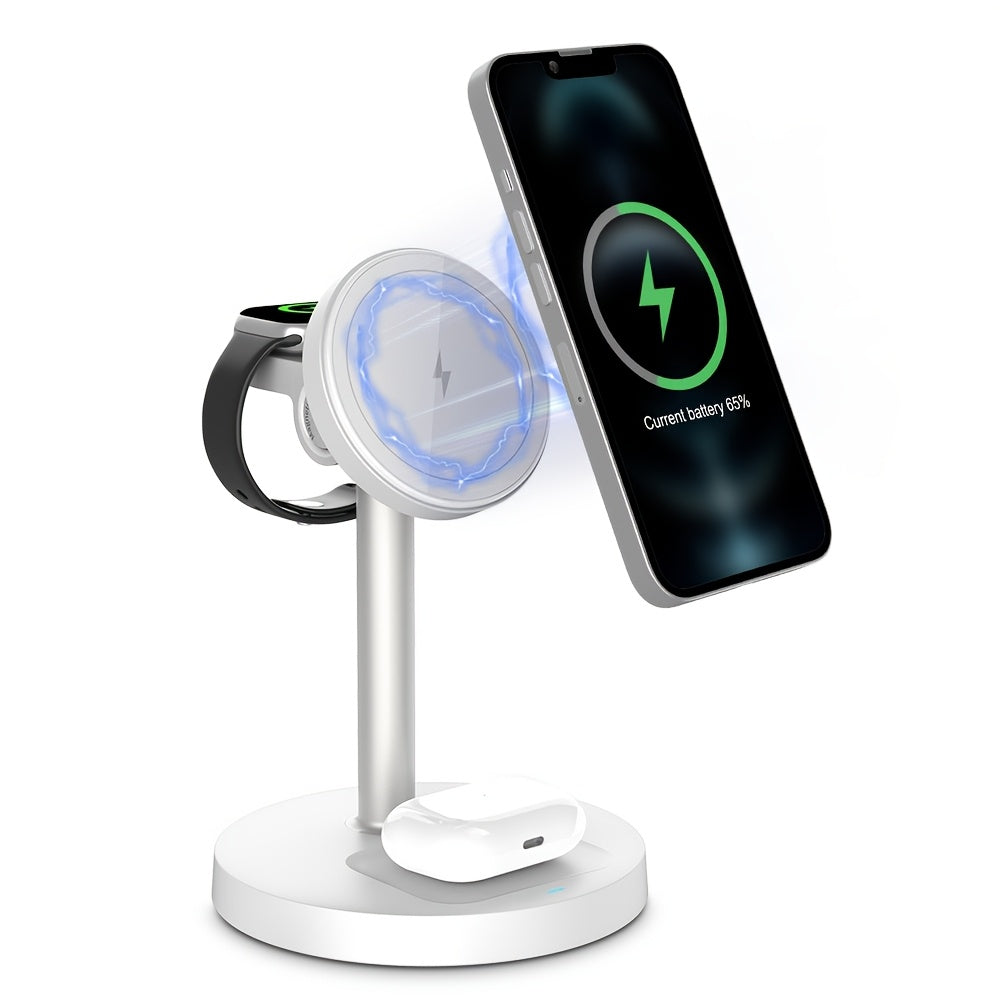 3-in-1 Magnetic Wireless Charger Stand | Adjustable | Heat Dissipation | For iPhone, Apple Watch & AirPods