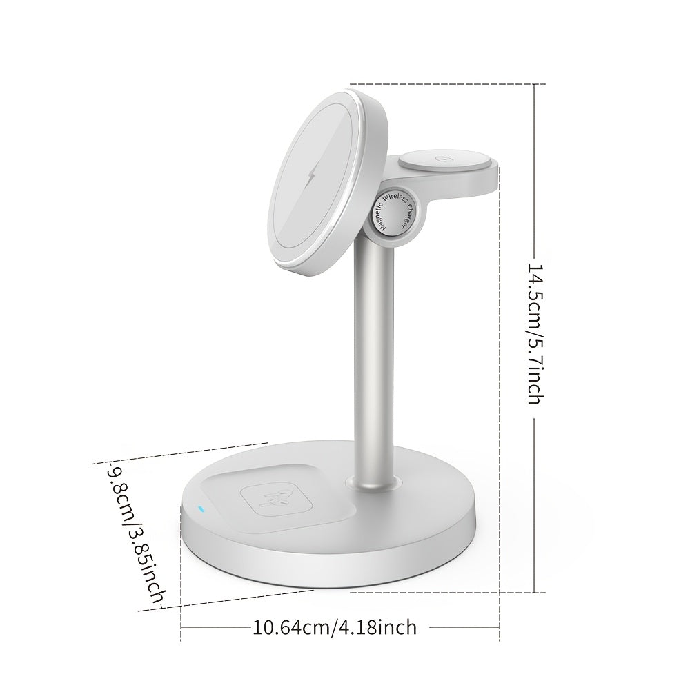 3-in-1 Magnetic Wireless Charger Stand | Adjustable | Heat Dissipation | For iPhone, Apple Watch & AirPods