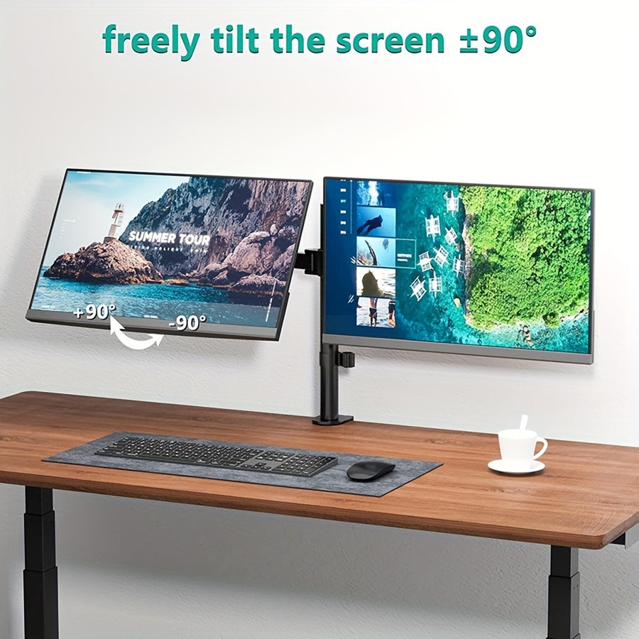 Ergonomic Dual Monitor Stand | For Two 13-32 inch Screens | Holds Up to 22lbs per Screen | 360° Rotation With Cable Organizer