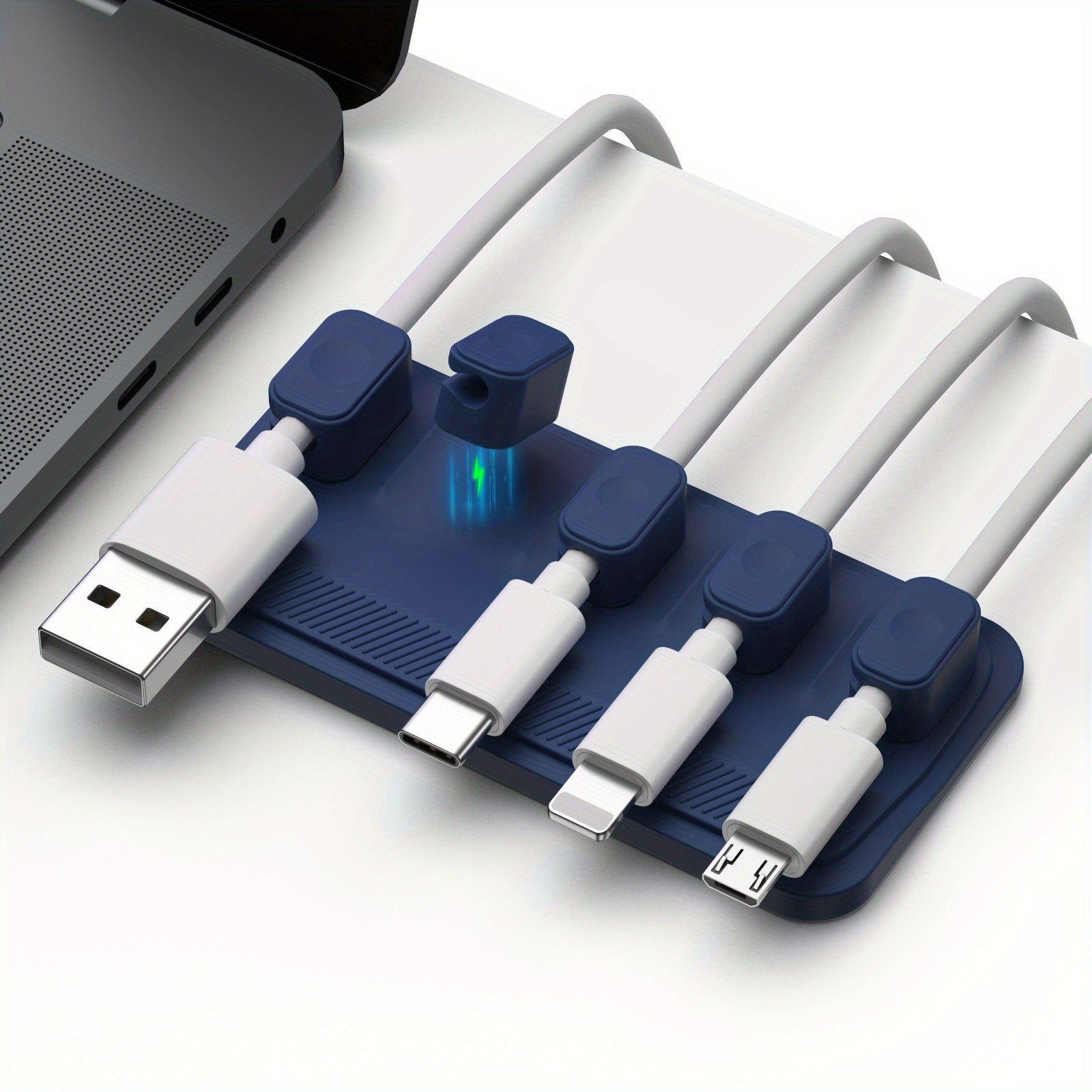 5-Pack Magnetic Cable Clips | Desk Cord Organizer for USB-C, Lightning & Micro Cables, Multi-Surface Adhesive