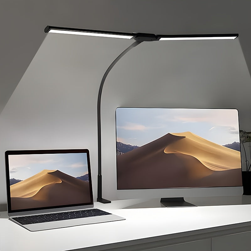 2-Head LED Clip Desk Lamp | 3 Modes | 10 Brightness Levels | With USB Adapter