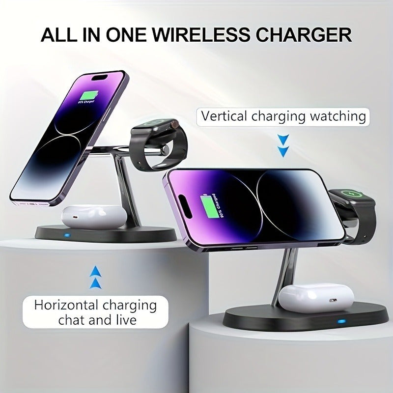 3-in-1 Magnetic Wireless Charging Stand – Fast Charger for iPhone, Apple Watch & AirPods