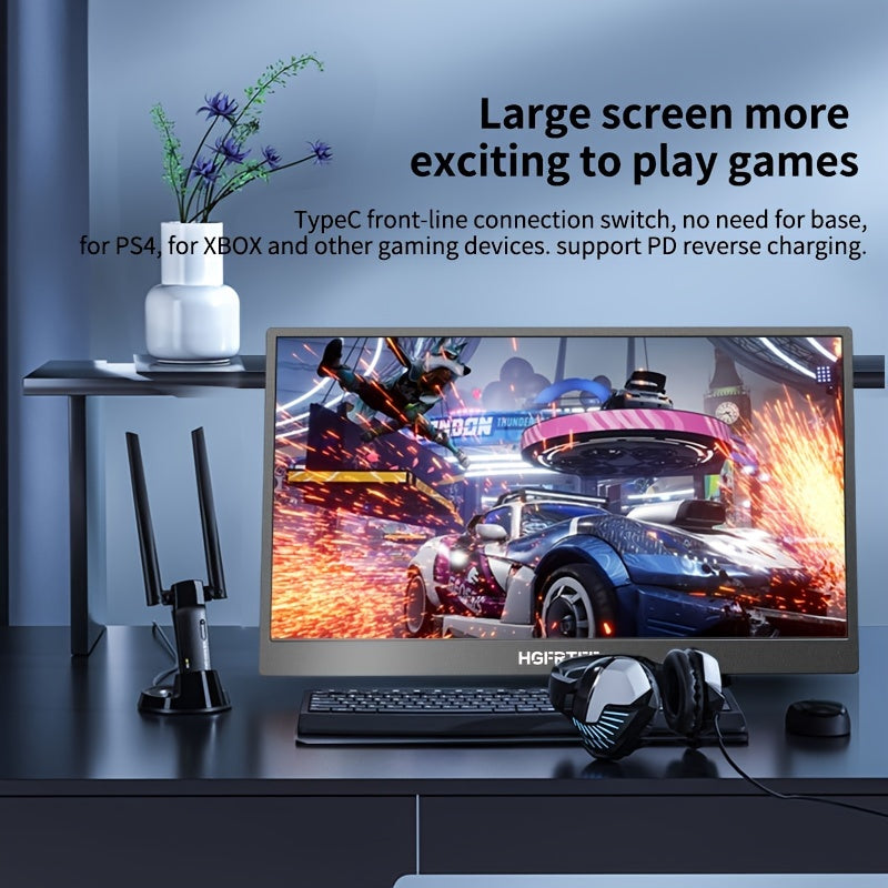 HGFRTEE 15.6″ 1080P Portable Gaming Monitor | Full HD LCD Display with G-Sync, Adjustable Stand & VESA Mount for Laptop, PC, PS5, Xbox & Mobile