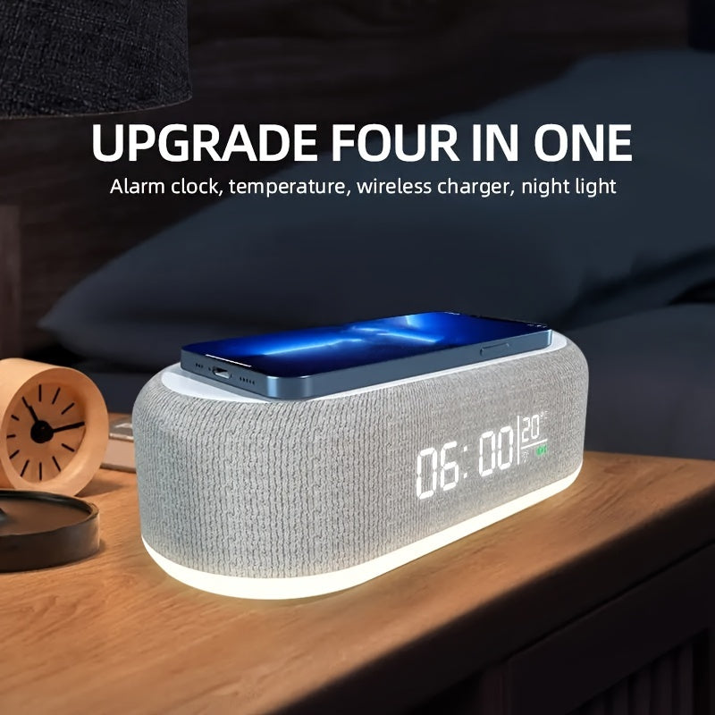 4-in-1 Alarm Clock | Digital Display | Night Light & Wireless Charger | USB-C | 3 Light Modes | Travel-Friendly