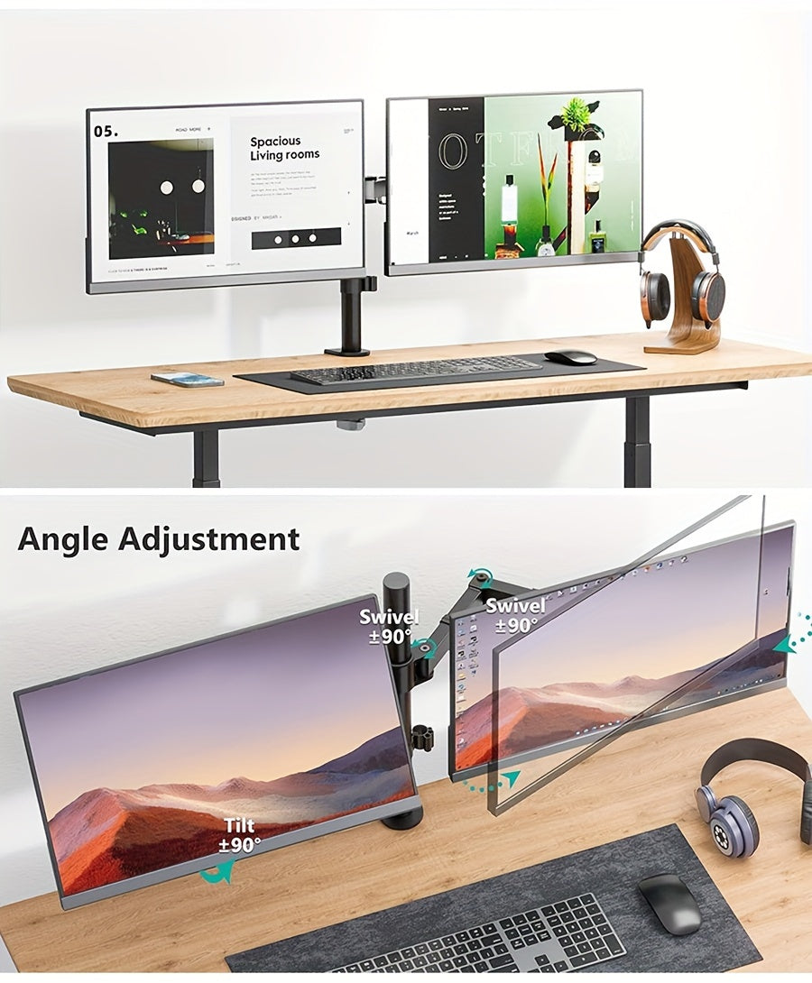 Ergonomic Dual Monitor Stand | For Two 13-32 inch Screens | Holds Up to 22lbs per Screen | 360° Rotation With Cable Organizer
