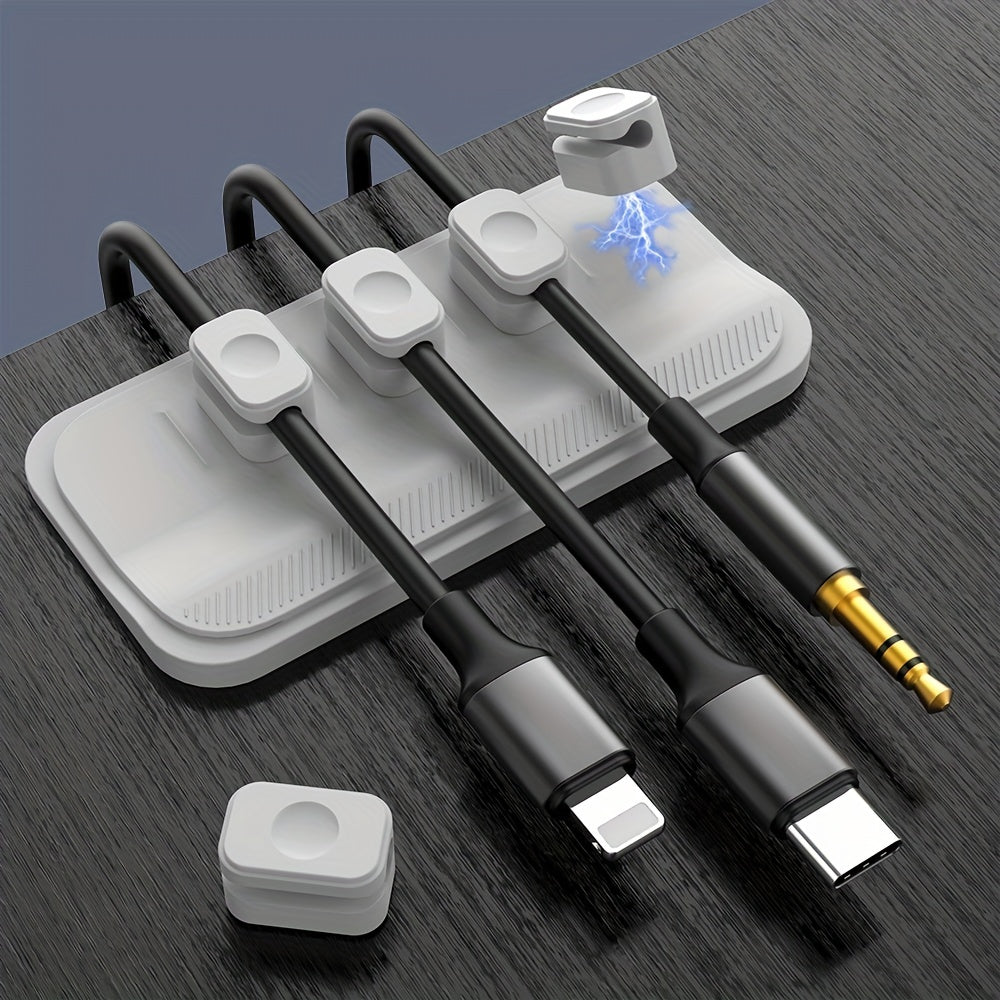 5-Pack Magnetic Cable Clips | Desk Cord Organizer for USB-C, Lightning & Micro Cables, Multi-Surface Adhesive