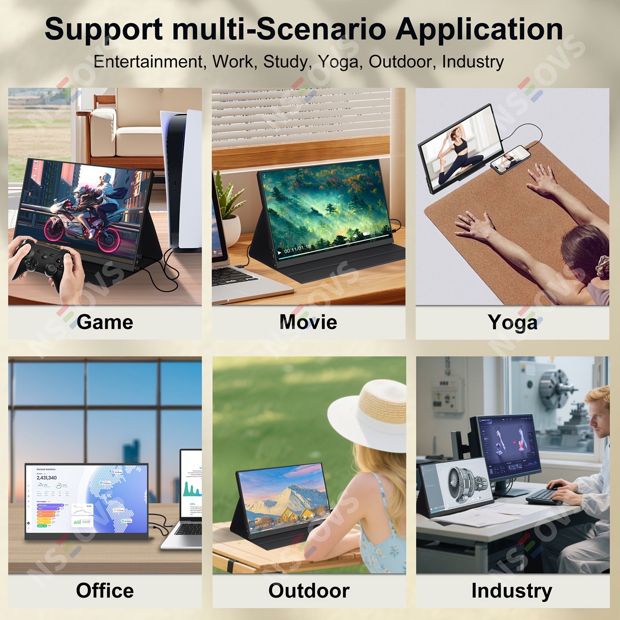 NSEOVS 15.6″ 1080P Portable IPS Monitor with HDR, Dual Speakers & Smart Cover | External Display for PC, Laptop, Phone & Gaming